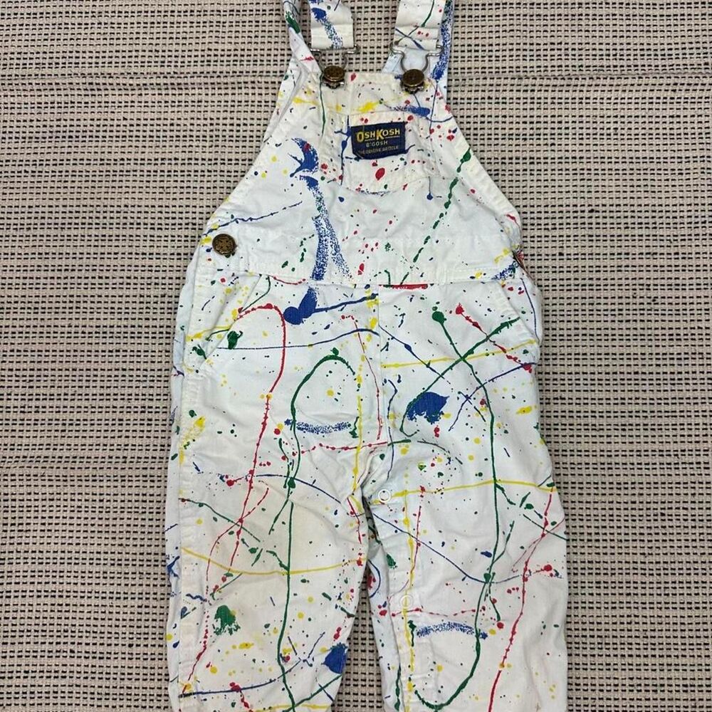 Vintage OshKosh Paint Splattered Overalls Size 18 Months Made in U.S.A.